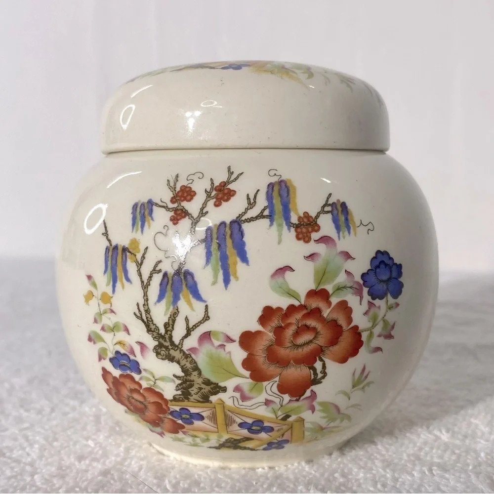Vintage Sadler England Ceramic Floral Ginger Jar Trinket  Dish